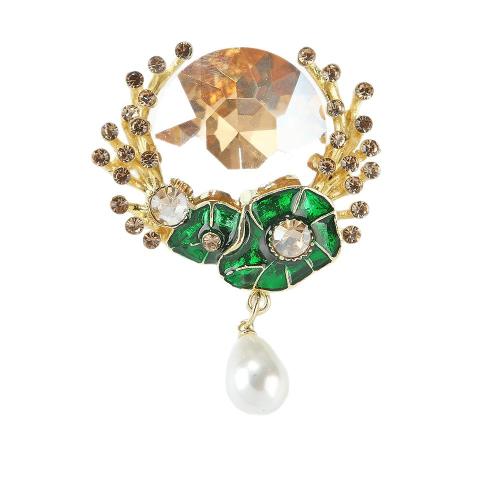 Rhinestone Brooch, Tibetan Style, with Plastic Pearl, plated, Unisex & enamel & with rhinestone, Sold By PC