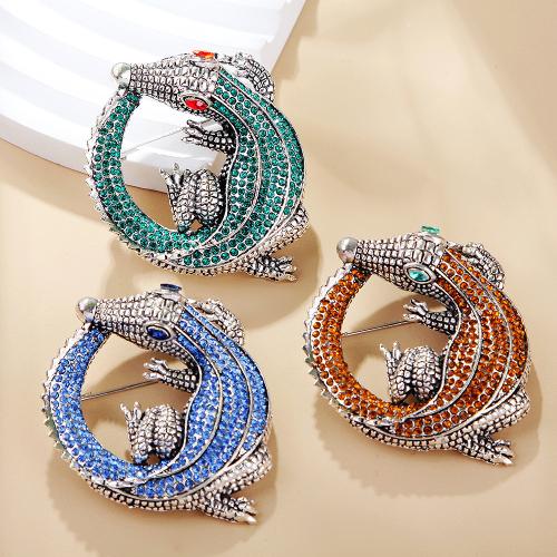 Rhinestone Brooch, Tibetan Style, Crocodile, plated, for man & with rhinestone & hollow, more colors for choice, Sold By PC