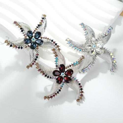 Rhinestone Brooch, Tibetan Style, Starfish, plated, for woman & with rhinestone & hollow, more colors for choice, Sold By PC