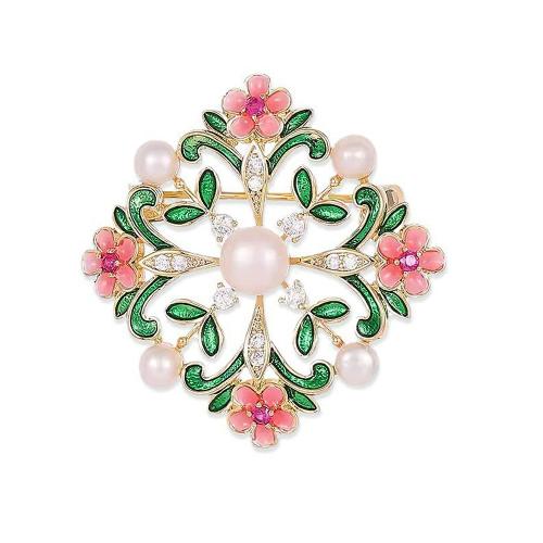 Plastic Pearl Brooch, Tibetan Style, with Plastic Pearl, plated, for woman & enamel & with rhinestone & hollow, Sold By PC