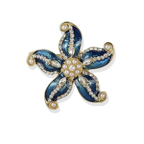 Enamel Brooch, Tibetan Style, with Plastic Pearl, Starfish, handmade, for woman & with rhinestone, Sold By PC
