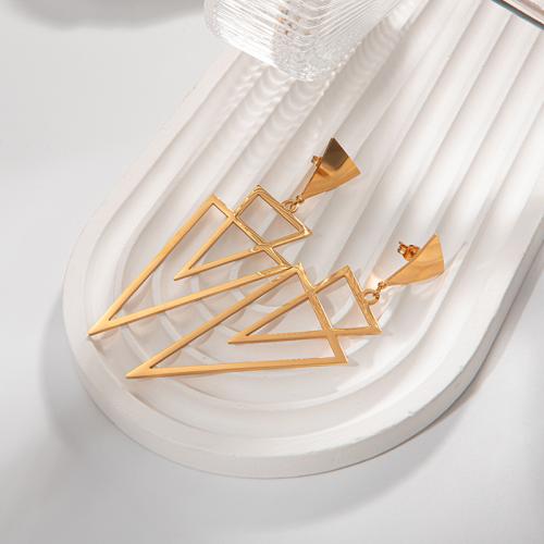 Stainless Steel Drop Earring, 304 Stainless Steel, Triangle, plated, fashion jewelry & for woman & hollow, golden, Sold By Pair