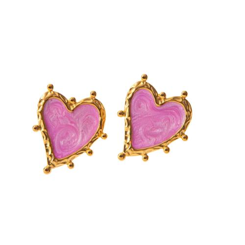 Stainless Steel Stud Earrings, 304 Stainless Steel, Heart, gold color plated, fashion jewelry & for woman & enamel, Sold By Pair
