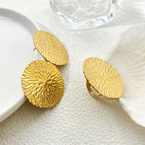 Fashion Stainless Steel Jewelry Sets, Stud Earring & finger ring, 304 Stainless Steel, 14K gold plated, 2 pieces & fashion jewelry & for woman, Sold By Set