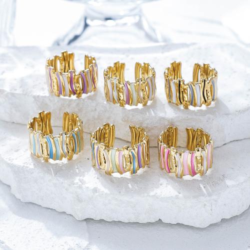 Enamel Stainless Steel Finger Ring, 304 Stainless Steel, gold color plated, for woman & hollow, more colors for choice, Sold By PC
