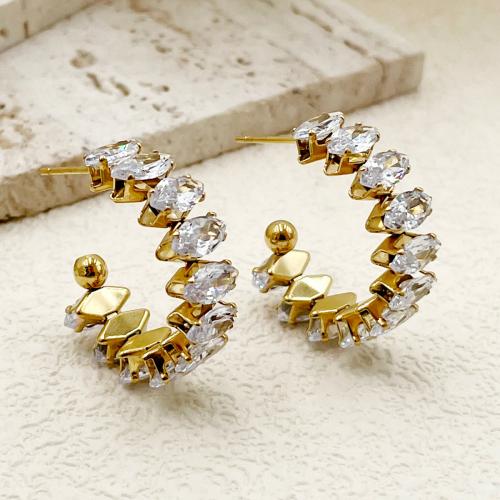 Stainless Steel Stud Earrings, 304 Stainless Steel, with Crystal, gold color plated, fashion jewelry & different styles for choice & for woman, Sold By Pair