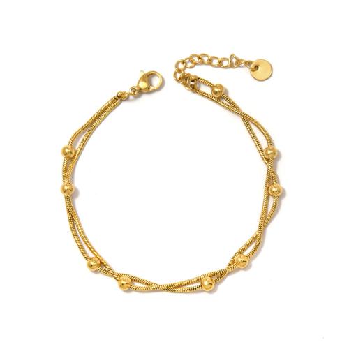 Stainless Steel Jewelry Bracelet, 304 Stainless Steel, gold color plated, Double Layer & fashion jewelry & for woman, Sold By PC