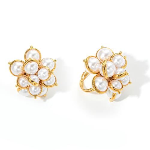 Stainless Steel Finger Ring, 304 Stainless Steel, with Plastic Pearl, gold color plated, fashion jewelry & for woman, US Ring Size:7, Sold By PC