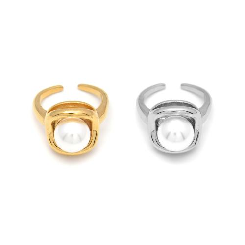 Stainless Steel Finger Ring, 304 Stainless Steel, with Plastic Pearl, plated, fashion jewelry & for woman, more colors for choice, Sold By PC