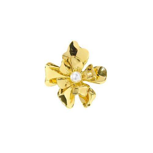 Stainless Steel Finger Ring, 304 Stainless Steel, with Plastic Pearl, Flower, plated, fashion jewelry & different styles for choice & for woman, golden, Sold By PC