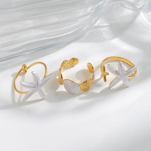 Enamel Stainless Steel Finger Ring, 304 Stainless Steel, gold color plated, different styles for choice & for woman, Sold By PC