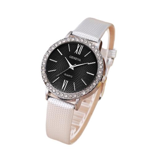 Women Wrist Watch, Alloy, with Faux Leather & Glass & 304 Stainless Steel, plated, fashion jewelry & for man & with rhinestone, more colors for choice, Length:24 cm, Sold By PC