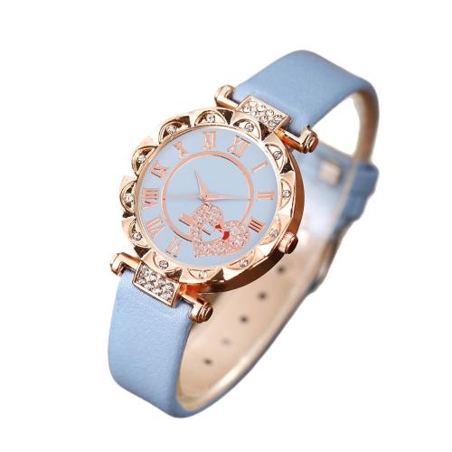 Women Wrist Watch, Alloy, with Faux Leather & Glass, plated, fashion jewelry & with rhinestone, more colors for choice, Length:23.5 cm, Sold By PC