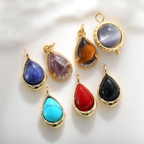 Gemstone Pendants Jewelry, Natural Stone, with Brass, plated, DIY & micro pave cubic zirconia, more colors for choice, Sold By PC