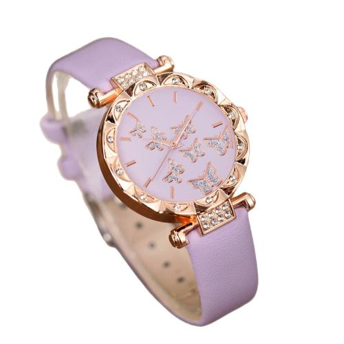 Women Wrist Watch, Alloy, with Faux Leather & Glass & 304 Stainless Steel, plated, fashion jewelry & for woman & with rhinestone, more colors for choice, Length:23.5 cm, Sold By PC