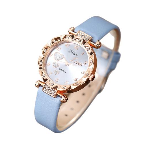 Women Wrist Watch, Alloy, with Faux Leather & Glass & 304 Stainless Steel, plated, fashion jewelry & for woman & with rhinestone, more colors for choice, Length:23.5 cm, Sold By PC