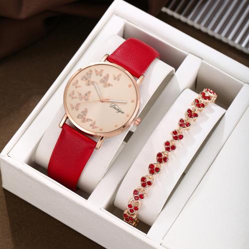 Women Wrist Watch, Alloy, with Faux Leather & Glass & 304 Stainless Steel, plated, fashion jewelry & for woman & with rhinestone, more colors for choice, Length:24 cm, Sold By PC