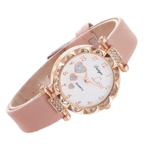 Women Wrist Watch, Alloy, with Faux Leather & Glass & 304 Stainless Steel, plated, fashion jewelry & for woman & with rhinestone, more colors for choice, Length:23.5 cm, Sold By PC