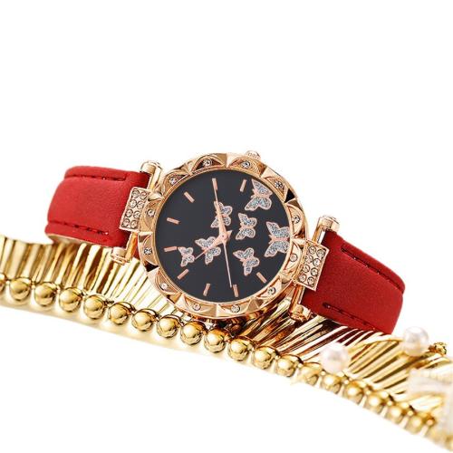 Women Wrist Watch, Alloy, with Faux Leather & Glass & 304 Stainless Steel, plated, fashion jewelry & for woman & with rhinestone, more colors for choice, Length:23.5 cm, Sold By PC