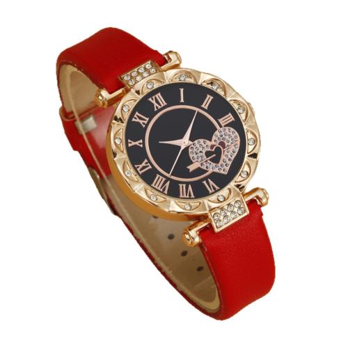 Women Wrist Watch, Alloy, with Faux Leather & Glass, plated, fashion jewelry & for woman & with rhinestone, more colors for choice, Length:23.5 cm, Sold By PC