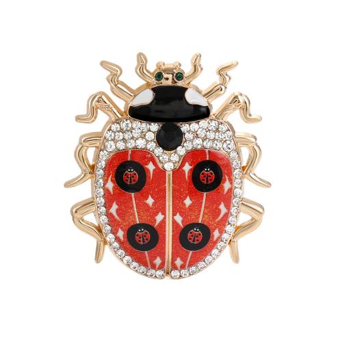 Enamel Brooch, Tibetan Style, Ladybug, Unisex & with rhinestone, more colors for choice, Sold By PC