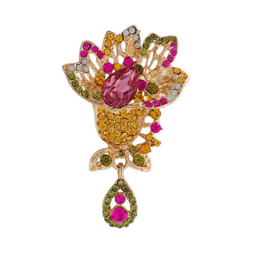 Rhinestone Brooch, Tibetan Style, Flower, Unisex & with rhinestone & hollow, fuchsia, Sold By PC