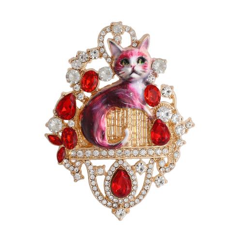 Rhinestone Brooch, Tibetan Style, Cat, Unisex & enamel & with rhinestone & hollow, more colors for choice, Sold By PC