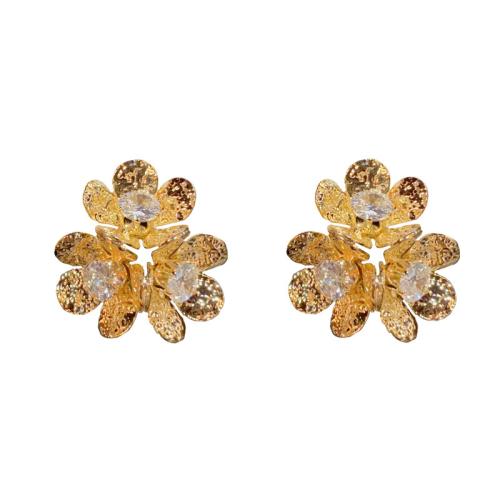 Brass Stud Earring, petals, plated, fashion jewelry & for woman & with rhinestone, more colors for choice, 26.60x25.40mm, Sold By Pair