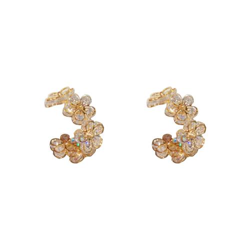 Cubic Zirconia Micro Pave Brass Earring, Flower, plated, fashion jewelry & micro pave cubic zirconia & for woman, more colors for choice, 20x7mm, Sold By Pair