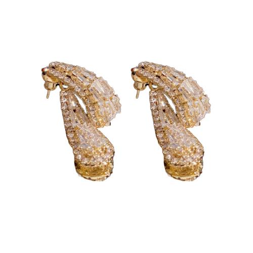 Cubic Zirconia Micro Pave Brass Earring, real gold plated, fashion jewelry & micro pave cubic zirconia & for woman, 31x10mm, Sold By Pair