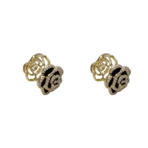 Cubic Zirconia Micro Pave Brass Earring, Flower, plated, micro pave cubic zirconia & for woman & enamel, more colors for choice, 12x12mm, Sold By Pair