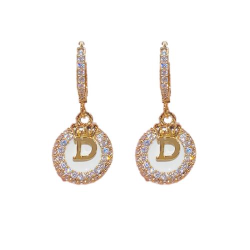 Cubic Zirconia Micro Pave Brass Earring, Round, plated, micro pave cubic zirconia & for woman & enamel, more colors for choice, 31x13mm, Sold By Pair