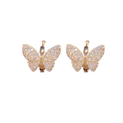 Cubic Zirconia Micro Pave Brass Earring, Butterfly, plated, fashion jewelry & micro pave cubic zirconia & for woman, more colors for choice, 13x14mm, Sold By Pair