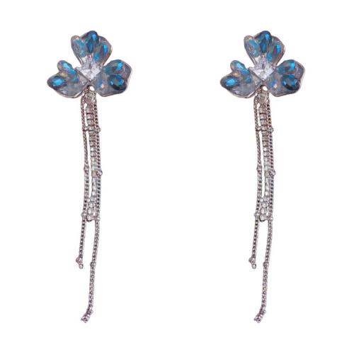 Cubic Zirconia Micro Pave Brass Earring, petals, plated, fashion jewelry & micro pave cubic zirconia & for woman, blue, 73.80x18.90mm, Sold By Pair