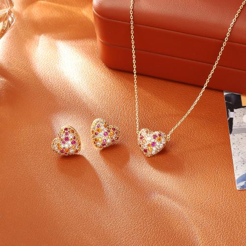 Cubic Zirconia Micro Pave Brass Jewelry Sets, Heart, real gold plated, different styles for choice & micro pave cubic zirconia & for woman, Sold By PC