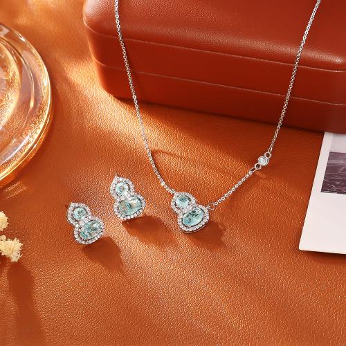 Cubic Zirconia Micro Pave Brass Jewelry Sets, Calabash, plated, different styles for choice & micro pave cubic zirconia & for woman, blue, Sold By PC