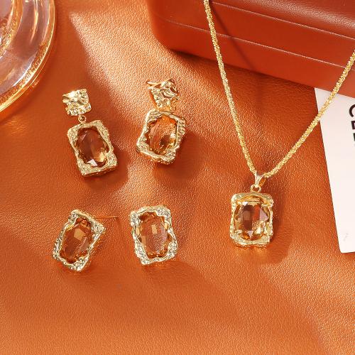 Crystal Jewelry Sets, Brass, with Crystal, real gold plated, fashion jewelry & different styles for choice & for woman, Sold By PC