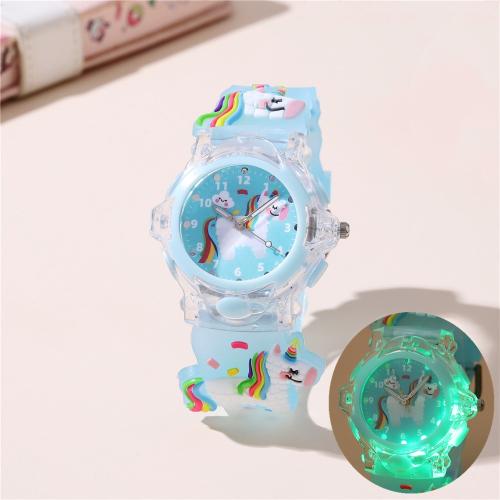 Fashion Children Watch, Plastic, with 304 Stainless Steel, plated, fashion jewelry & for children & luminated, more colors for choice, Sold By PC