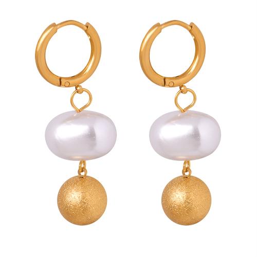 Stainless Steel Drop Earring, 304 Stainless Steel, with Plastic Pearl, gold color plated, fashion jewelry, more colors for choice, Sold By Pair