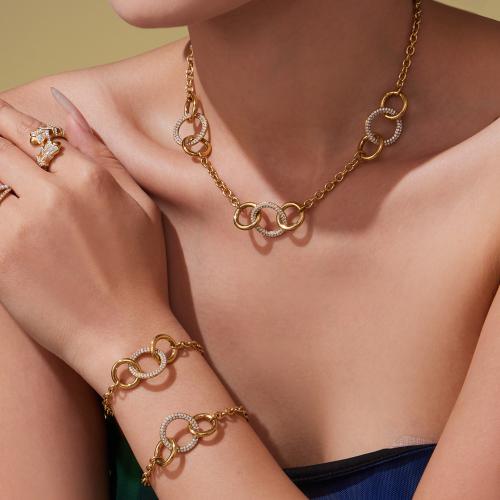 Cubic Zirconia Stainless Steel Jewelry Sets, bracelet & necklace, 304 Stainless Steel, gold color plated, fashion jewelry & micro pave cubic zirconia, more colors for choice, Sold By PC