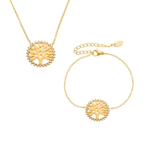 Cubic Zirconia Stainless Steel Jewelry Sets, bracelet & necklace, 304 Stainless Steel, gold color plated, fashion jewelry & micro pave cubic zirconia, more colors for choice, Sold By PC