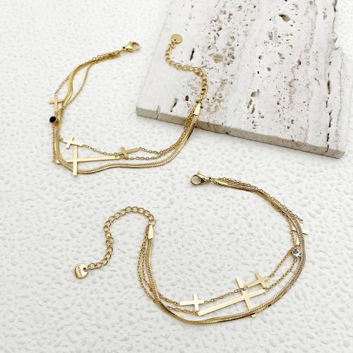 Edelstahl Schmuck Armband, 304 Edelstahl, mit Verlängerungskettchen von 5cm, plattiert, drei Schichten & verschiedene Stile für Wahl & Micro pave Zirkonia & für Frau, goldfarben, Länge:ca. 16 cm, verkauft von PC