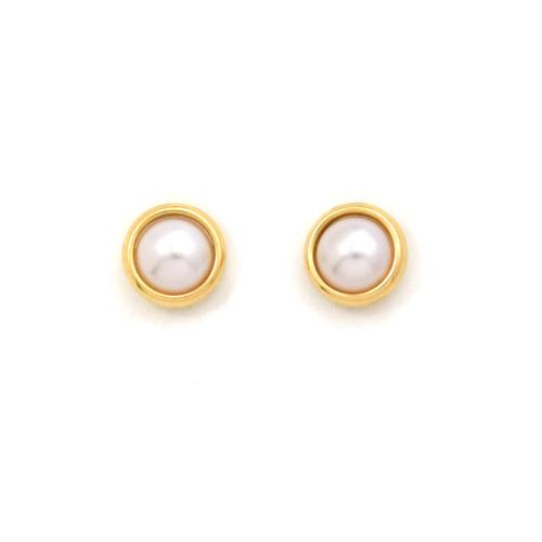 Stainless Steel Stud Earrings, 304 Stainless Steel, with Plastic Pearl, Round, plated, fashion jewelry & for woman, golden, Sold By Pair