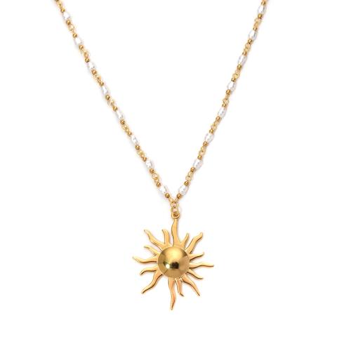 Edelstahl Schmuck Halskette, 304 Edelstahl, mit Kunststoff Perlen, 18K vergoldet, Modeschmuck & für Frau, verkauft von PC