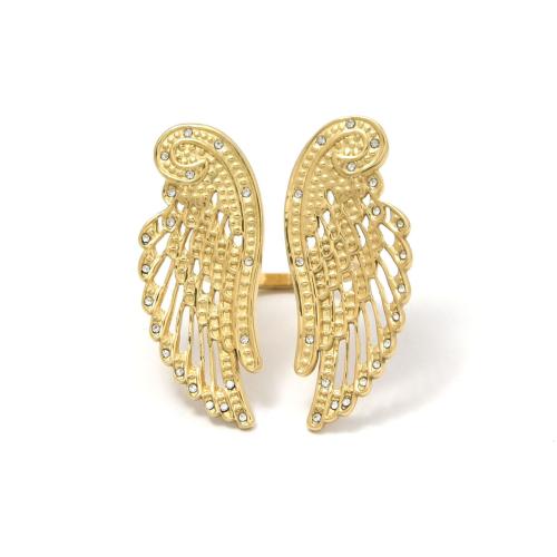 Rhinestone Stainless Steel Finger Ring, 304 Stainless Steel, gold color plated, for woman & with rhinestone & hollow, Sold By PC