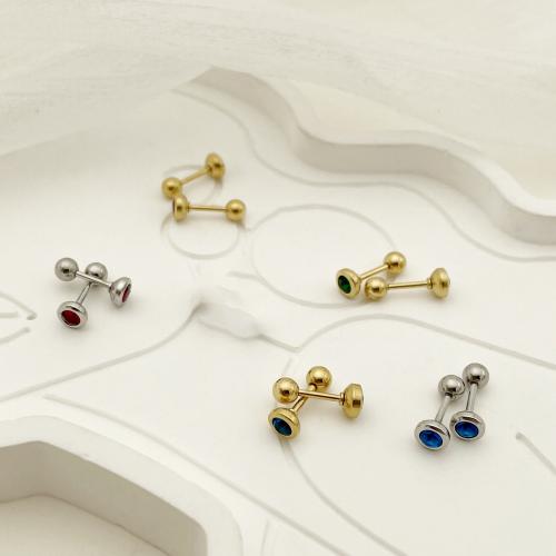 Stainless Steel Stud Earrings, 304 Stainless Steel, plated, fashion jewelry & micro pave cubic zirconia & for woman, more colors for choice, Sold By Pair