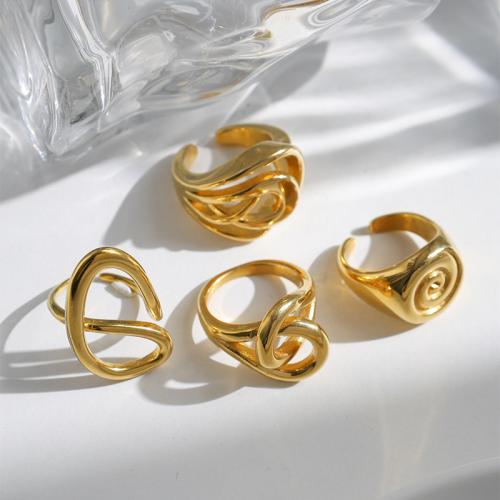 Bague en acier inoxydable, Acier inoxydable 304, Placage, styles différents pour le choix & pour femme & creux, doré, Vendu par PC