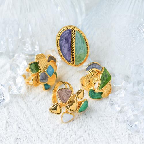 Enamel Stainless Steel Finger Ring, 304 Stainless Steel, gold color plated, different styles for choice & for woman, multi-colored, Sold By PC
