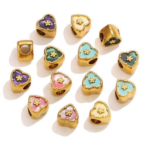 Stainless Steel Beads, 304 Stainless Steel, with Acrylic, Heart, gold color plated, DIY, more colors for choice, 5PCs/Bag, Sold By Bag