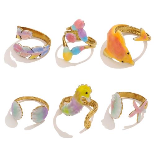 Enamel Stainless Steel Finger Ring, 304 Stainless Steel, gold color plated, different styles for choice & for woman, 2PCs/Bag, Sold By Bag